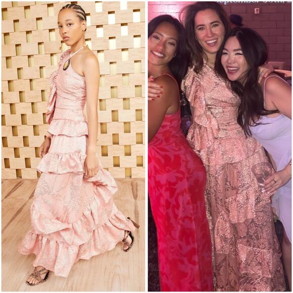 Ulla Johnson Ondine Pink Gold Tourmaline Metallic Rare Long Ruffle Gown 2 - NWT - Picture 2 of 7